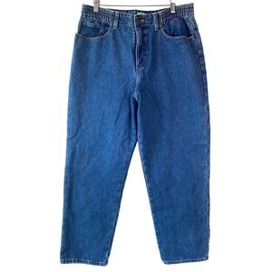 LL Bean Womens Relaxed Flannel Lined Jeans 14 Petite Blue Tapered Leg 299546